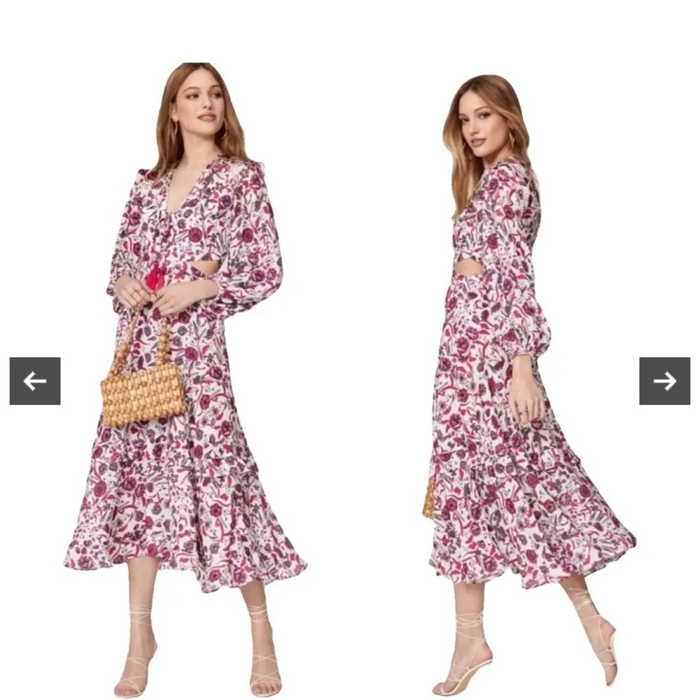 Alexis Pink Floral Midi Dress with Cutout revolve